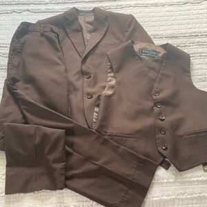 Ferrecci Chocolate Brown Suit set including jacket, vest, and pants